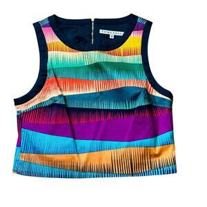 Trina Turk Sleeveless Blouse Colorful Geometric Tank Top Zip Up Round Neck 8